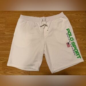 Polo Sport Ralph Lauren Mens Classic Fleece Flag Logo White Shorts Size 2XB.